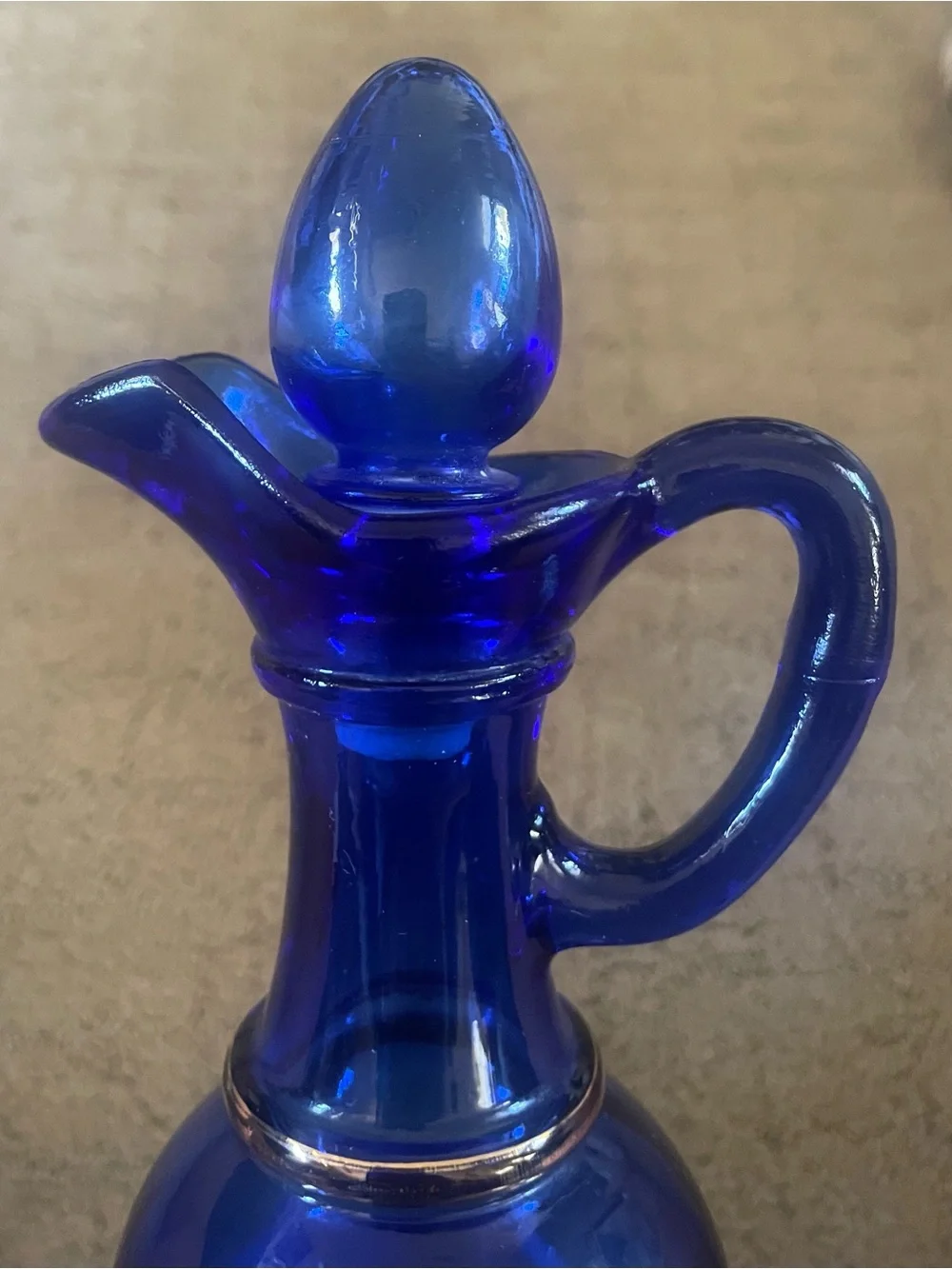 Cobalt Blue Glass Vase with Gold Floral Motif